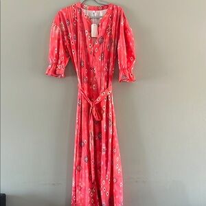 Pink Wrap Sundress with Tie Front and Bishop Sleeves